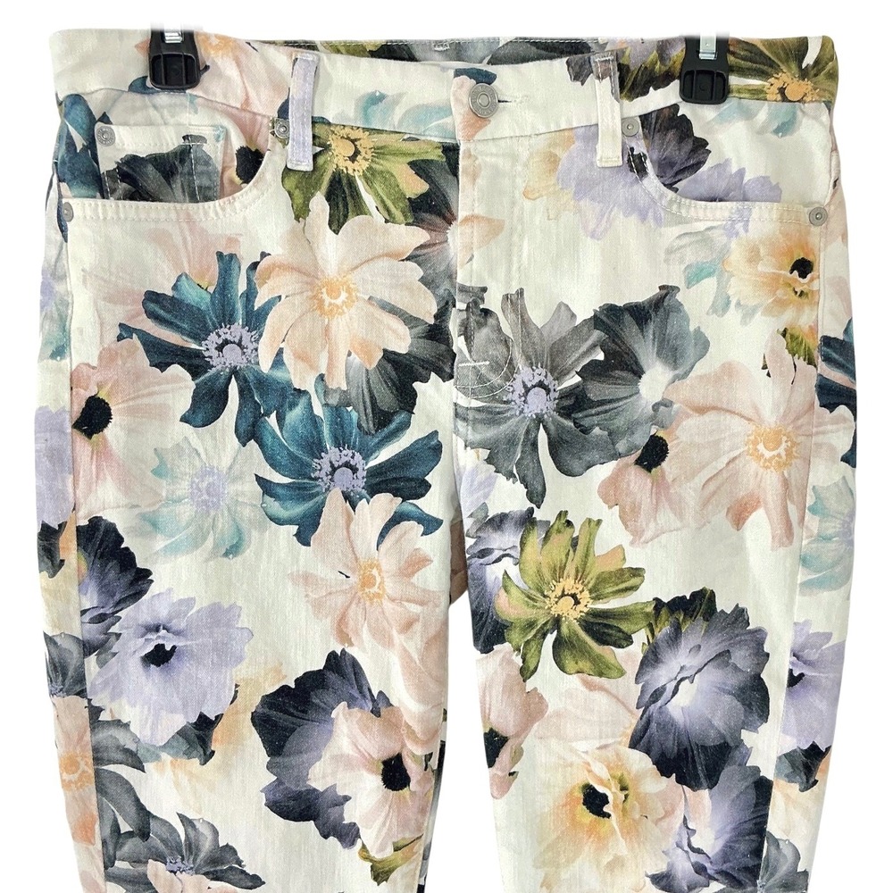 7 For All Mankind Women's Size 32 Floral Print Jeans‎ Straight Leg High Rise - Picture 9 of 12